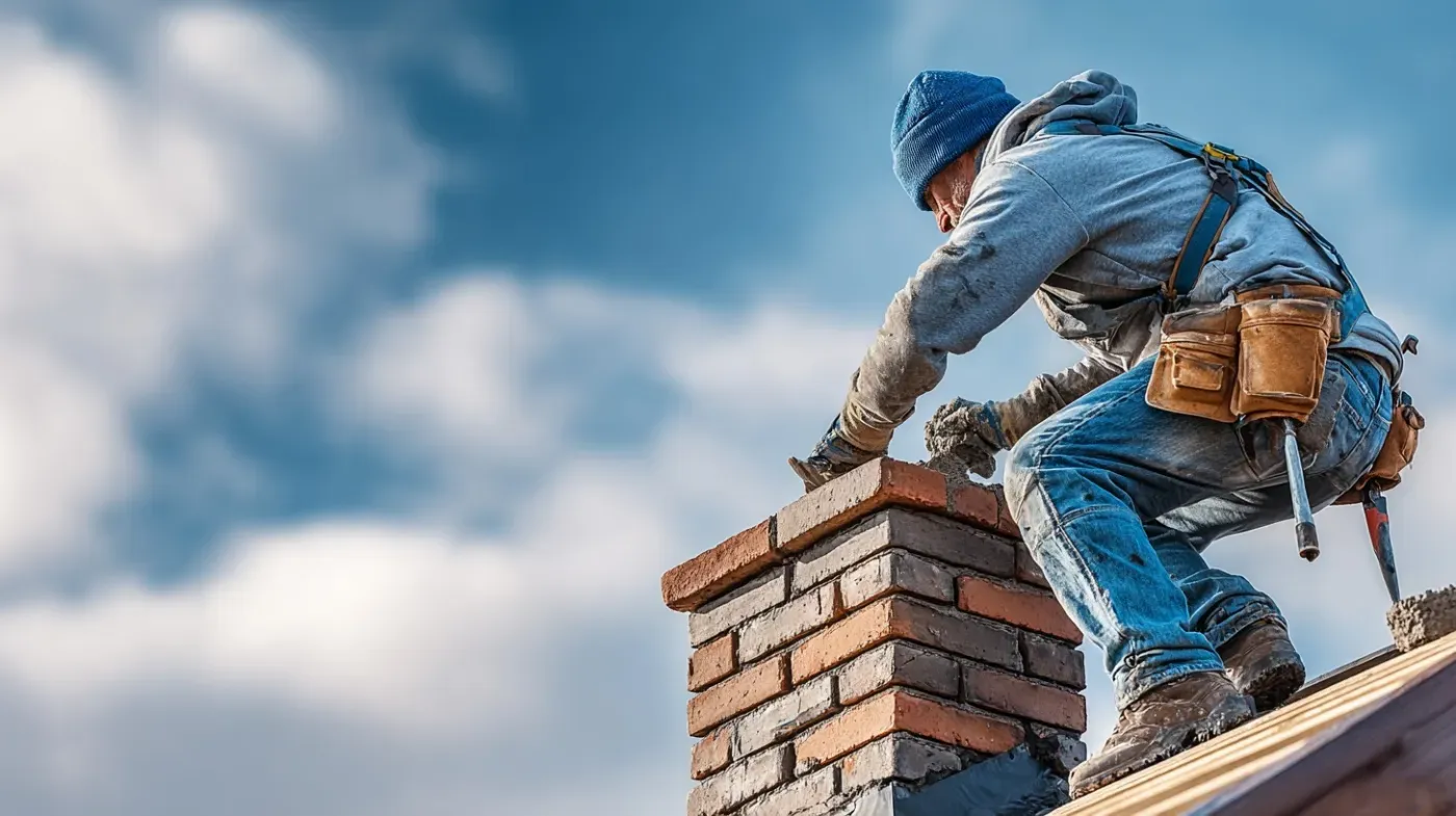 Roofer carrying out chimney repairs and repointing on a Lewisham property