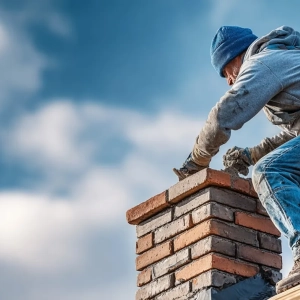 Roofer carrying out chimney repairs and repointing on a Lewisham property