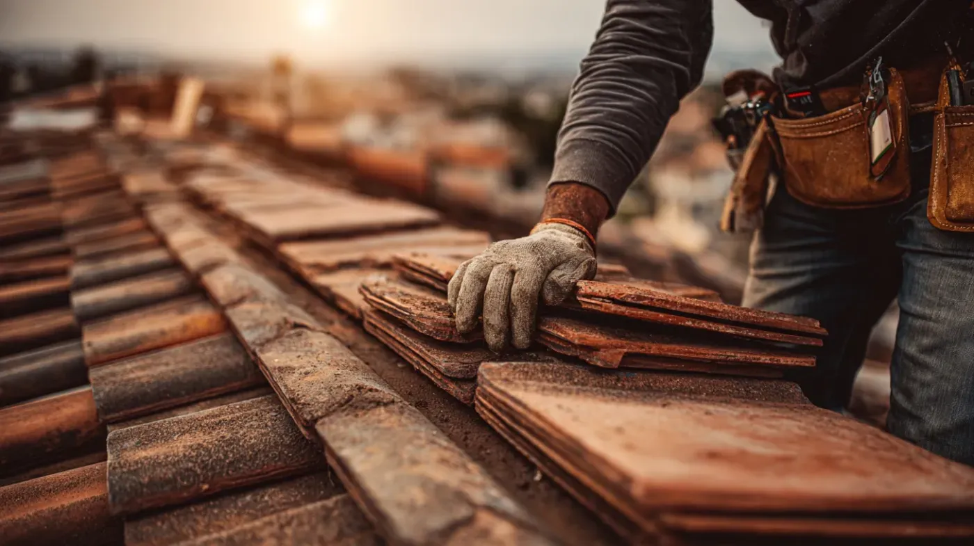 Roofer replacing damaged roof tiles on a Lewisham property