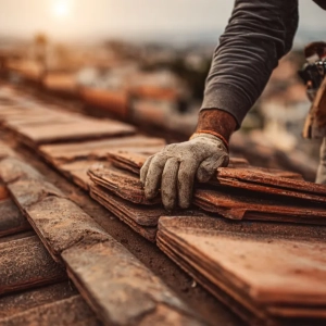 Roofer replacing damaged roof tiles on a Lewisham property